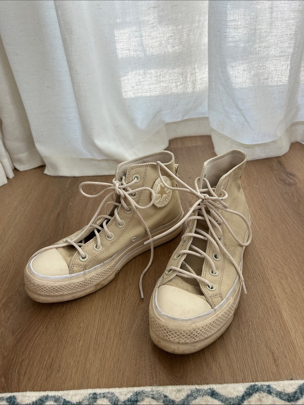 High-Top Canvas Sneakers in Beige